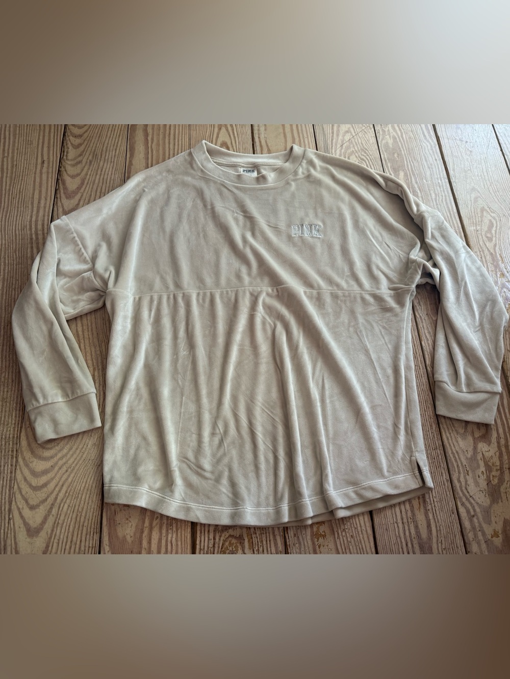 Victoria's Secret PINK Beige Velour Crewneck Sweatshirt Size M